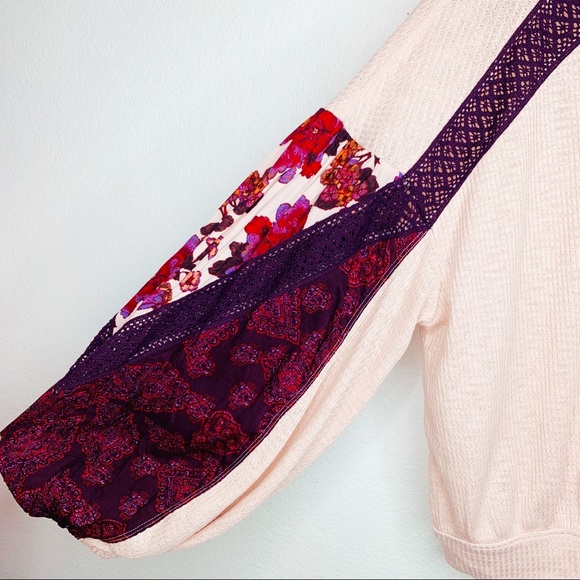 Free People Rose Combo Ballon Sleeves Thermal Top - Picture 4 of 7